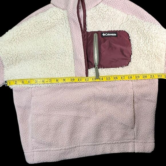 Columbia Women’s Pink & Cream Sherpa Fleece Snap Button Pullover Front Pocket - Picture 15 of 16